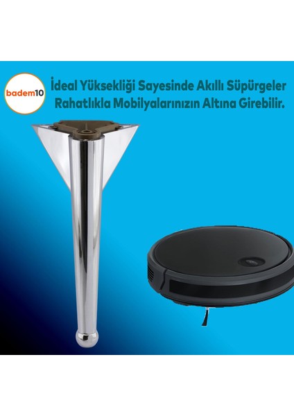 Gonca Lüks Mobilya Kanepe Sehpa Tv Ünitesi Koltuk Ayağı 20 Cm Krom Baza Ayakları