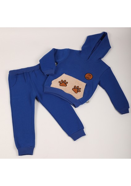 Erkek Çocuk Mavi Kapüşonlu Eşofman Takımı