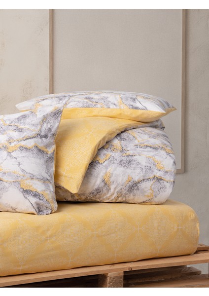 Çift Kişilik Lastikli Çarşaflı Nevresim Takımı Mermer Sarı modelleri