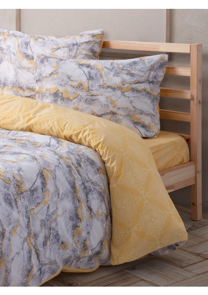 Çift Kişilik Lastikli Çarşaflı Nevresim Takımı Mermer Sarı fırsatları