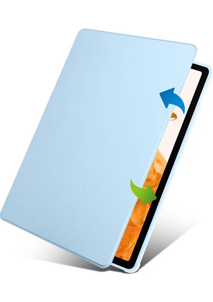 Galaxy Tab S9 Plus Kılıf Termik Kalem Bölmeli Dönebilen Standlı Pu Deri Kılıf Mavi