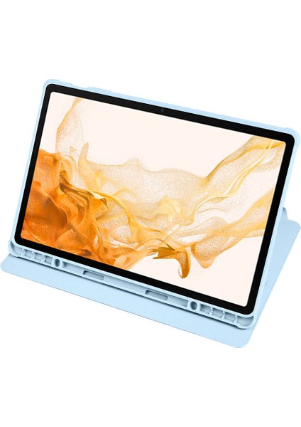 Galaxy Tab S9 Plus Kılıf Termik Kalem Bölmeli Dönebilen Standlı Pu Deri Kılıf Mavi
