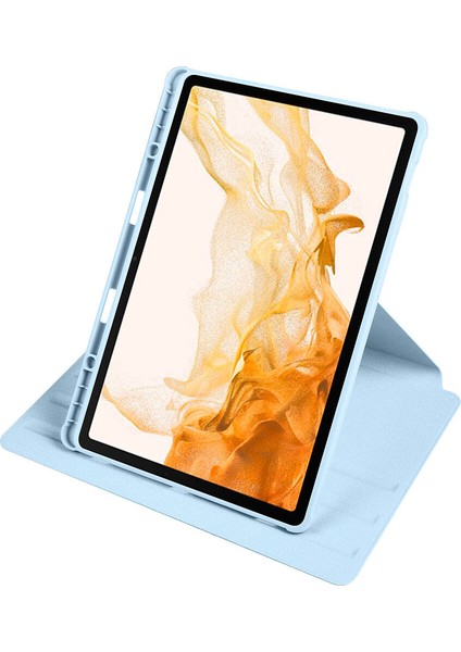 Galaxy Tab S9 Plus Kılıf Termik Kalem Bölmeli Dönebilen Standlı Pu Deri Kılıf Mavi