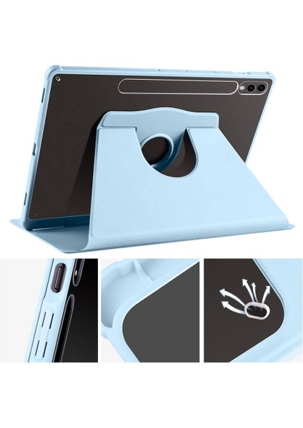 Galaxy Tab S9 Plus Kılıf Termik Kalem Bölmeli Dönebilen Standlı Pu Deri Kılıf Mavi