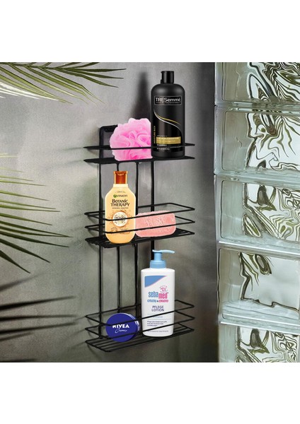 Banyo Duş Rafı Şampuanlık Köşelik Kare Siyah 3 Katlı Malzemelik Organizer Düzenleyici Mutfak Eşya Rafı modelleri
