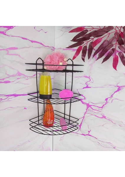 Banyo Duş Rafı Şampuanlık Köşelik Oval Siyah 3 Katlı Malzemelik Organizer Düzenleyici Mutfak Eşya Rafı modelleri