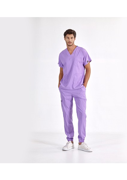 Jogger Lüks Kaliteli Likralı Doktor Hemşire Forması Scrubs Lila