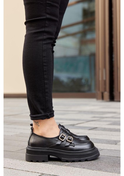 Belly Siyah Hakiki Deri Kalın Tabanlı Kadın Loafer fiyatları