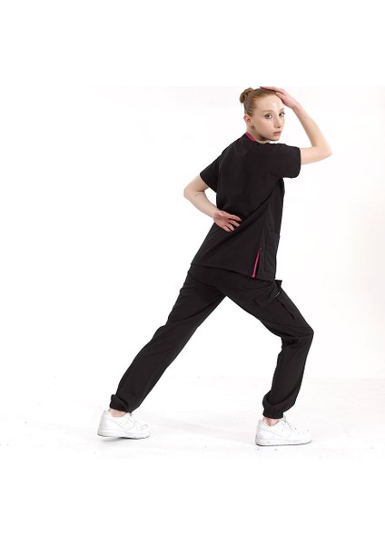 Jogger Lüks Kaliteli Likralı Doktor Hemşire Forması Scrubs Siyah
