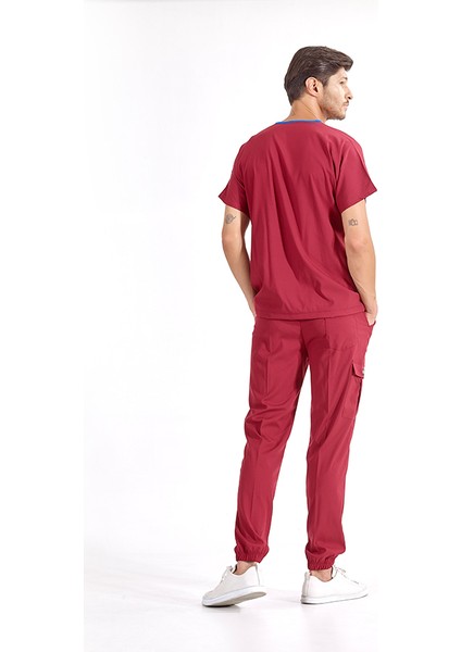 Jogger Lüks Kaliteli Likralı Doktor Hemşire Forması Scrubs Bordo