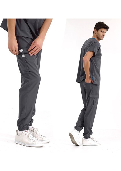 Jogger Lüks Kaliteli Likralı Doktor Hemşire Forması Scrubs Füme modelleri