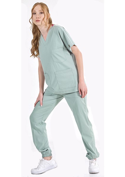 Jogger Lüks Kaliteli Likralı Doktor Hemşire Forması Scrubs Mint Yeşili