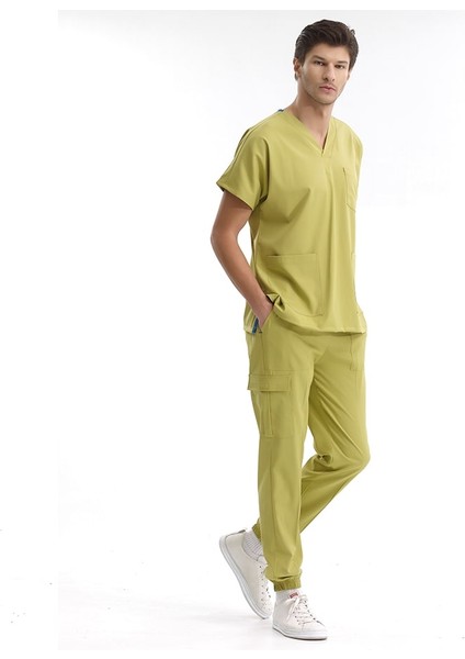Jogger Lüks Kaliteli Likralı Doktor Hemşire Forması Scrubs Antep Fıstığı fiyatları