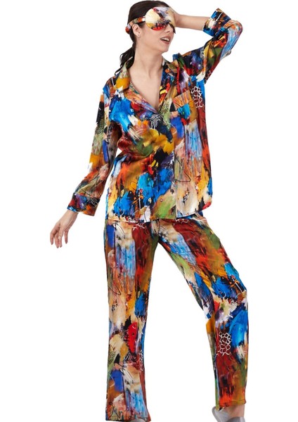 Ipek Gömlek Pantolon-Pijama Takımı | Abstract Desen 5 | Nomads Felt
