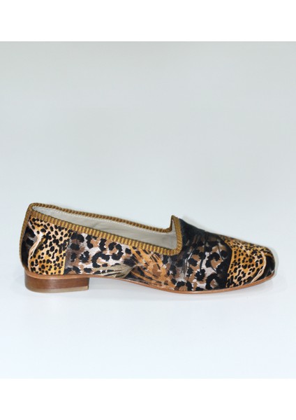 Ipek Deri Kadın Babet Kösele Taban Leopar Desen modelleri