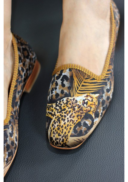 Ipek Deri Kadın Babet Kösele Taban Leopar Desen fırsatları