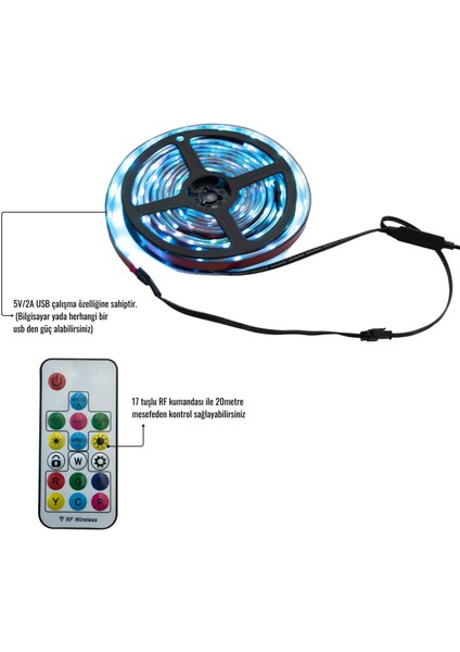 3m Rgb LED Strip With Remote CONTROL(5V/2A)