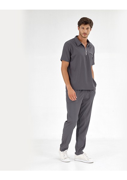 Polo Lüks Kaliteli Likralı Doktor Hemşire Forması Scrubs Füme modelleri