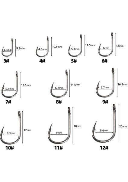 1000 Adet Kutulu 1. Kalite Paslanmaz Karbon Çelik Halkalı Olta Seti 3-12 Numara - Balık Kancası