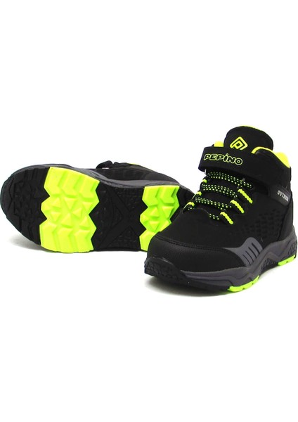 P-1391 Siyah / Sarı Unısex Çocuk Cırt Bağlı Trekking Bot