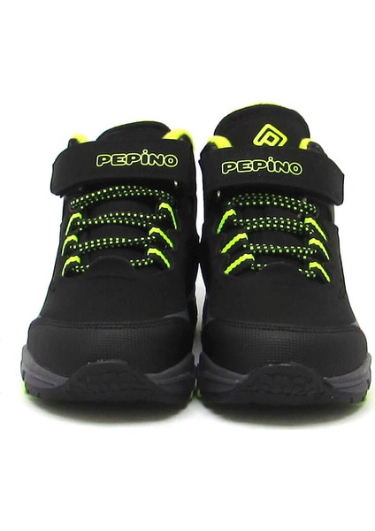 P-1391 Siyah / Sarı Unısex Çocuk Cırt Bağlı Trekking Bot