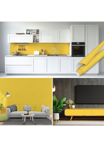 Sarı Renkli Düz Yapışkanlı Folyo, Mutfak, Tezgah, Masa, Mobilya Kaplama Folyosu, Isıya Dayanıklı, Su Geçirmez, Yapışkan Folyolar, Sticker, Büyük Ebatlı, Dekoros