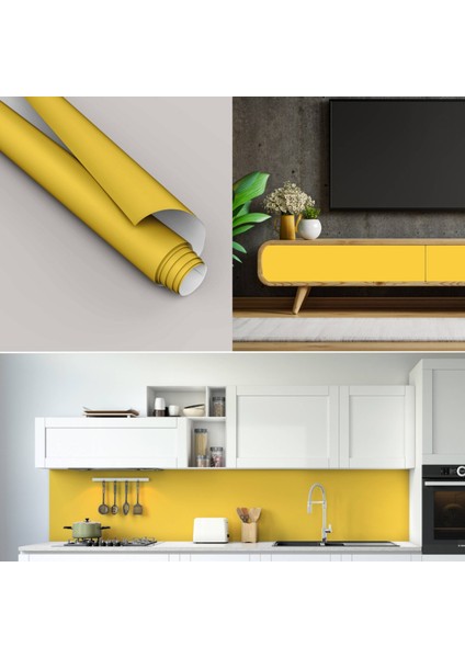 Sarı Renkli Düz Yapışkanlı Folyo, Mutfak, Tezgah, Masa, Mobilya Kaplama Folyosu, Isıya Dayanıklı, Su Geçirmez, Yapışkan Folyolar, Sticker, Büyük Ebatlı, Dekoros indirimleri