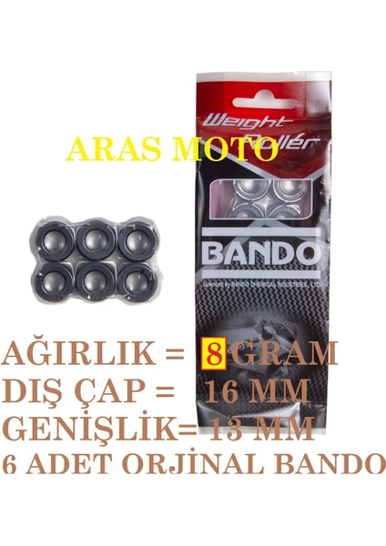 Aras Moto 50 cc - 80 cc Scooter Baga Bando Orjinal Tahrik Seti BWR-007 16*13(8 Gr) - Arasmoto