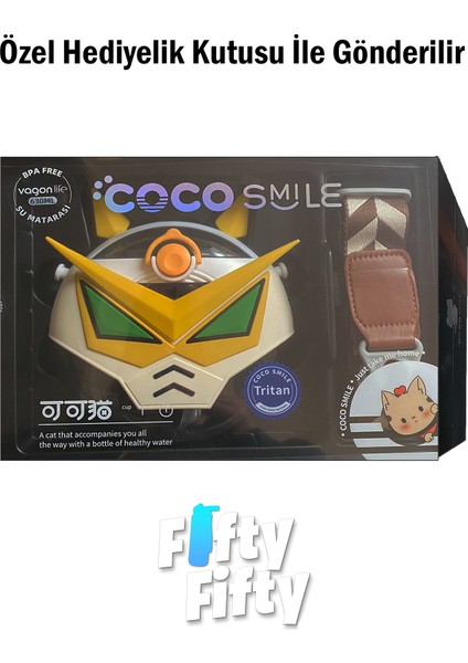 Cocosmile Özel Kutulu 630 ml Pipetli Robot Temalı Tritan Su Matarası Boyun Askılı