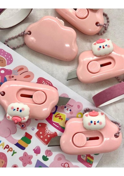 Sevimli Şapkalı Kedi Pembe Mini Maket Bıçağı / Sanat Bıçağı / Bullet Journal / Scrapbook modelleri