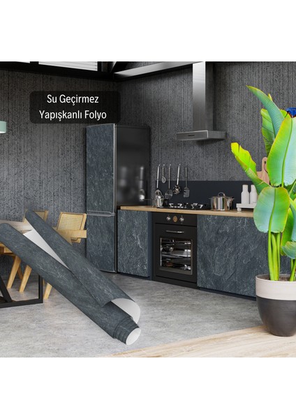 Antrasit Mermer Desenli Yapışkanlı Folyo, Mutfak, Tezgah, Masa, Dolap Kaplama Folyosu, Isıya Dayanıklı, Su Geçirmez, Yapışkan Folyolar, Sticker, Büyük Ebatlı, Dekoros modelleri