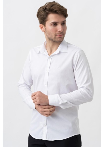 Bogotá G2401 Regular Fit Pamuklu Armürlü Gömlek Beyaz