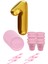 8 Tabak 8 Bardak 8 Çatal ( Pembe ) Rakam Folyo Balon 1 Yaş ( Gold Altın Sarısı ) 2