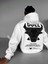 Oversize Bull Baskılı Hoodie Beyaz 5
