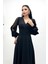 Krep Kumaş Kolları Tül Abiye Elbise - Siyah 4