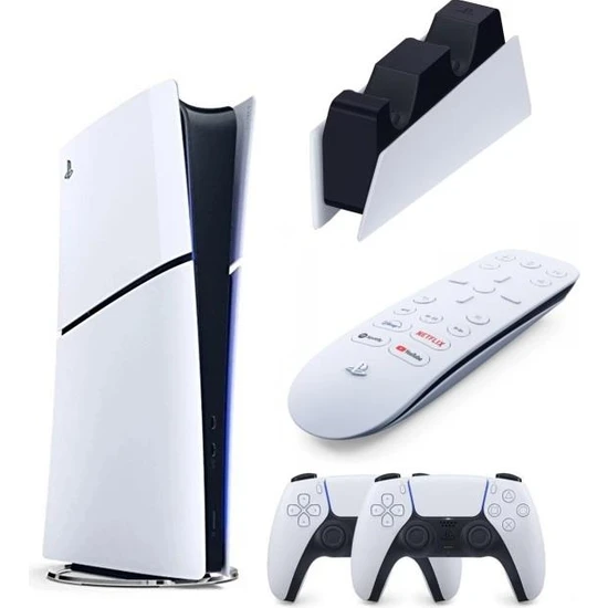 Sony Playstation 5 Slim Digital Edition İthalatçı Garantili + 2.Dualsense + Şarj İstasyonu + Medya Kumandası