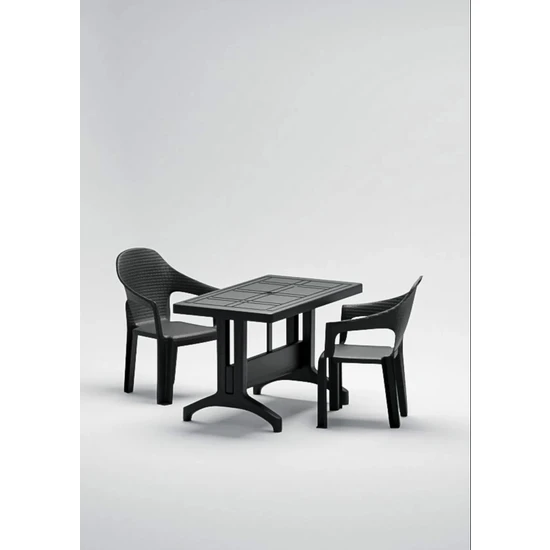 Çavdar Group Zeugma 70X120 Raddan Desenli Plastik Masa Takımı Queen Koltuk Bahçe Teras Set