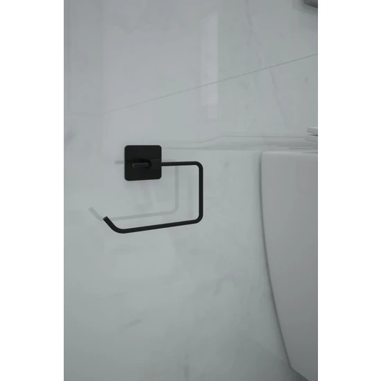 Alper Banyo Yapışkanlı Siyah Kare Açık Tuvalet Kağıtlığı Wc Kağıtlık Tuvalet Kağıdı Askısı