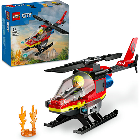 LEGO® City İtfaiye Kurtarma Helikopteri 60411 - 5 Yaş ve Üzeri Çocuklar için Pilot Minifigürü İçeren Yaratıcı Oyuncak Yapım Seti (85 Parça)