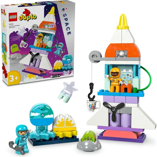 LEGO® DUPLO® 3’ü 1 Arada Uzay Mekiği Macerası 10422 - 3 Yaş ve Üzeri Çocuklar için Astronot Minifigürü İçeren Eğitici Oyuncak Yapım Seti (58 Parça)