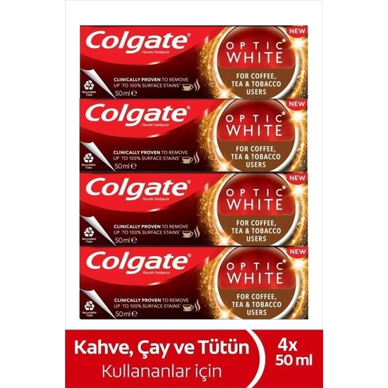 Colgate Optic White Kahve Çay ve Tütün Kullanıcıları İçin Diş Macunu 4 x 50 ml