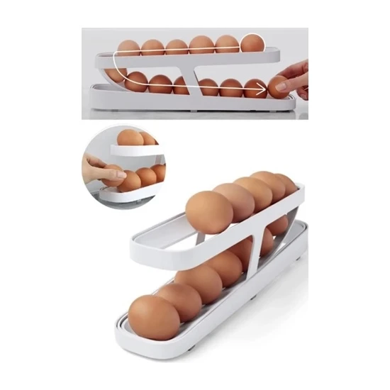 Kitchen Live 2 Katlı Otomatik Buzdolabı Yumurta Standı Yumurtalık Rafı Saklama Kabı Buzdolabı Organizeri