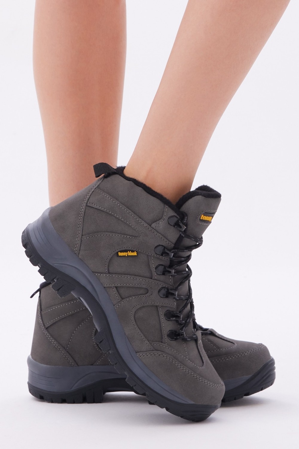 Tonny Black Unisex Füme Su Geçirmez Deri Trekking Bot, Bağcıklı, Kaymaz ve Rahat Tabanlı Outdoor Ayakkabı görsel 6