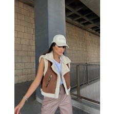 Meka Fashion Vance Içi Kürk Detay Crop Kaban 10027 Kahverengi