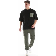 Defy's Erkek Bisiklet Yaka Kısa Kollu Oversize Fit Cep Detaylı Tişört Siyah