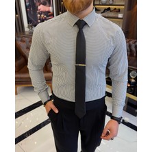 İtalyan stil kareli kravat yaka pamuk erkek gömlek siyah T11172