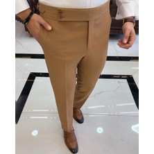 Terziademaltun Italyan Stil Slim Fit Bel Detaylı Erkek Pantolon Camel T10563