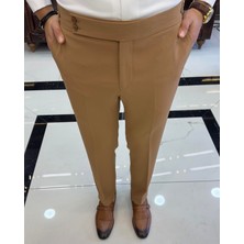 Terziademaltun Italyan Stil Slim Fit Bel Detaylı Erkek Pantolon Camel T10563