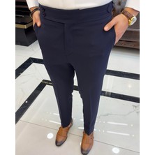 İtalyan stil slim fit bel detaylı erkek pantolon lacivert T10564