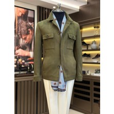 Terzi Adem Altun İtalyan stil slim fit  polo yaka süet erkek mont yeşil T10818